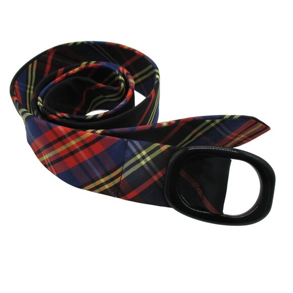 J. CREW SILK HOLIDAY SILK ADJUSTABLE BELT PLAID CHRISTMAS S/M FESTIVE $75 - Picture 1 of 4